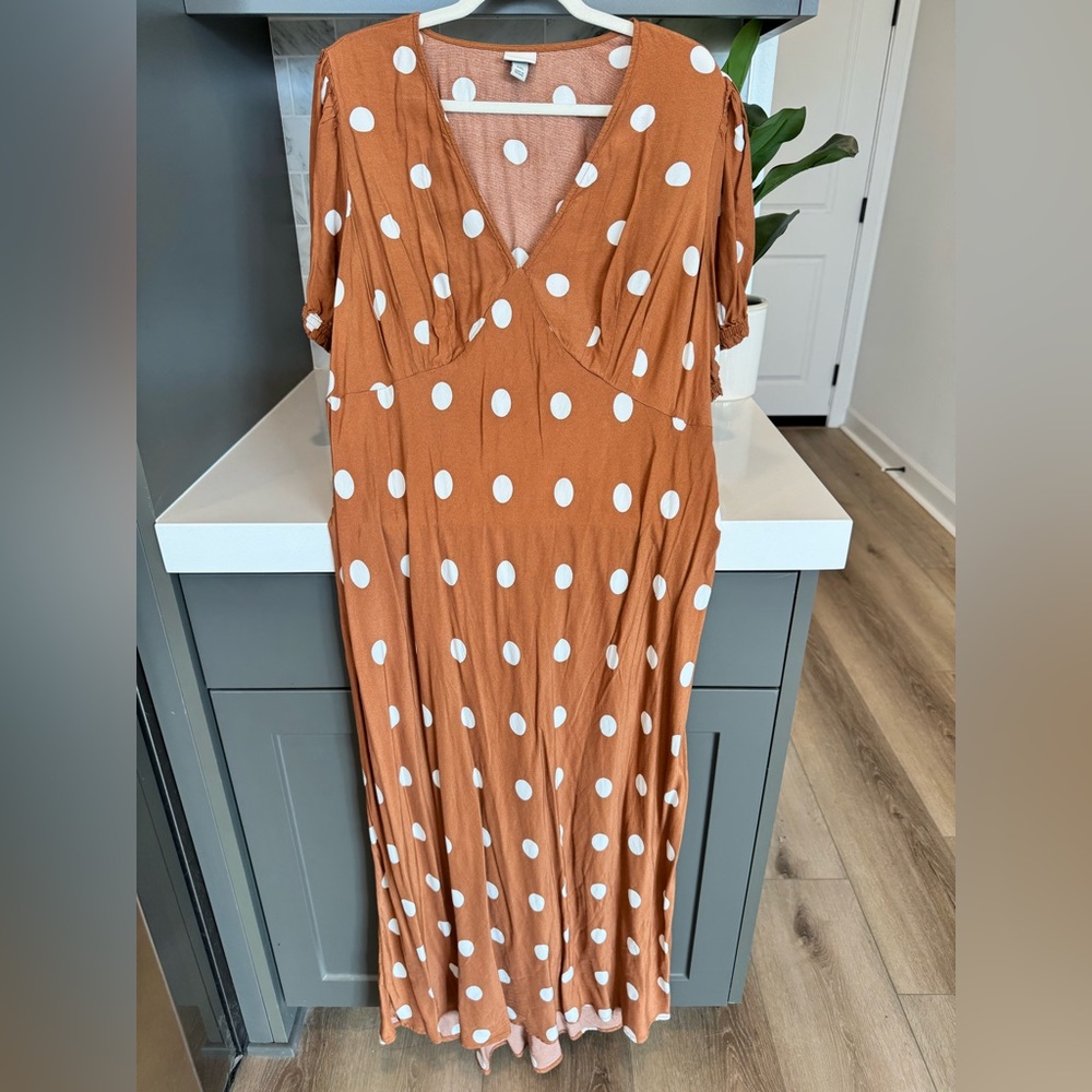 A New Day Brown Puff Sleeve V-Neck Maxi Dress - Picture 4 of 11